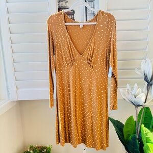 BP. Size L. Ochre Dot Long Sleeve V-Neck Dress
